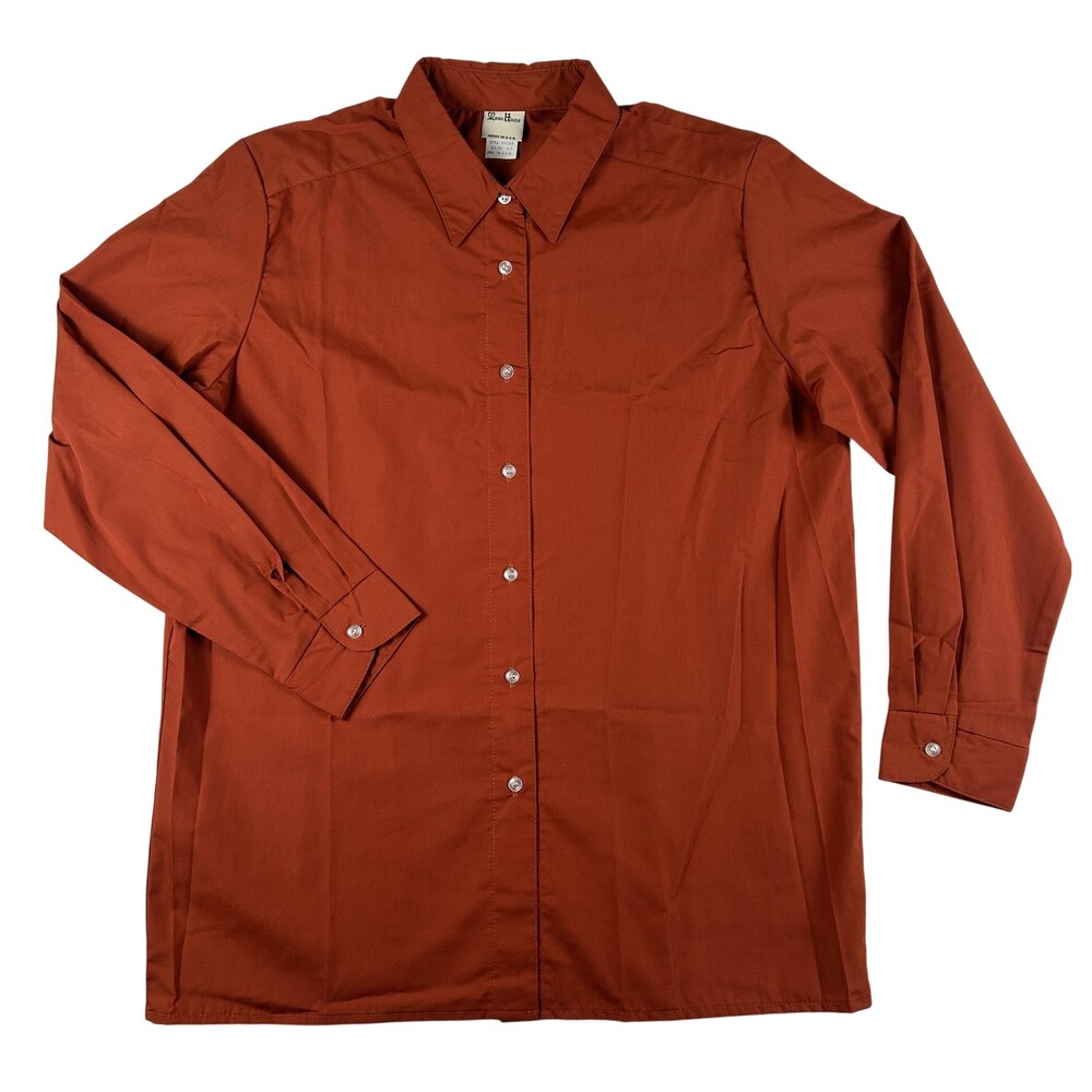 Manor House Button Up Shirt Womens 12 Orange Collared Long Sleeve Made In USA